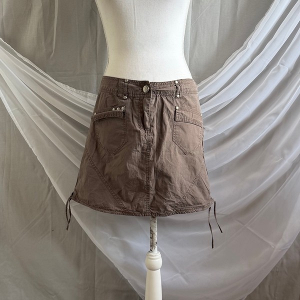 Brown embroidered mini cargo skirt