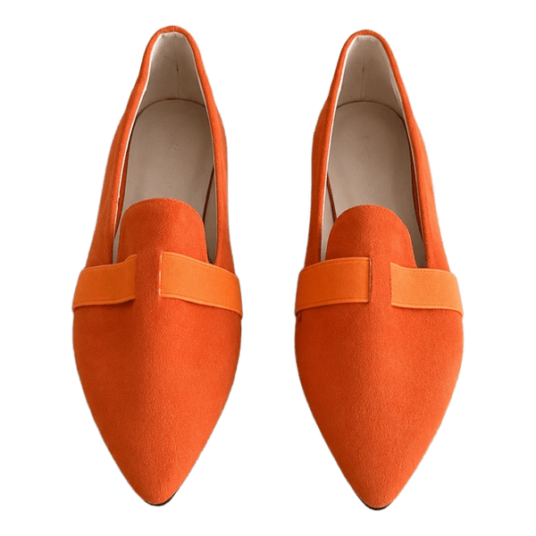 Orange suede loafers