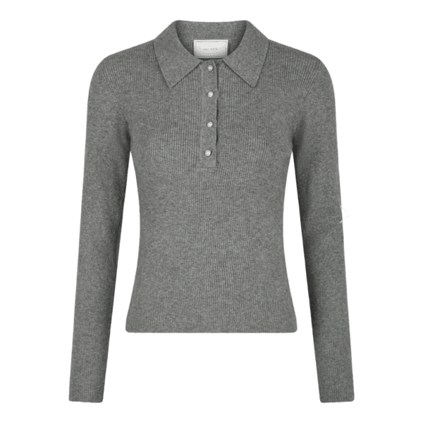 Gråstrikket polo bluse fra mood Copenhagen