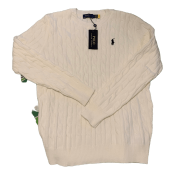 White cable knit sweater