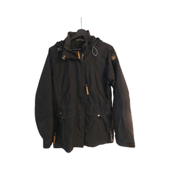 Black hooded rain jacket