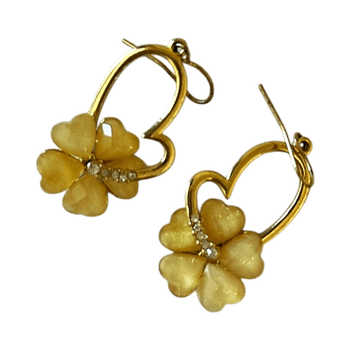 Gold heart flower earrings