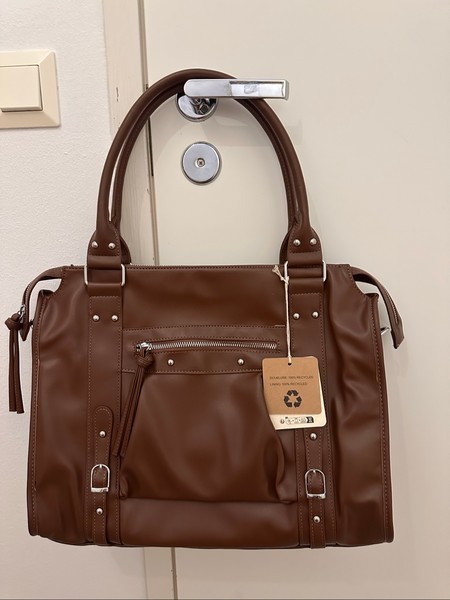 Brown faux leather tote bag