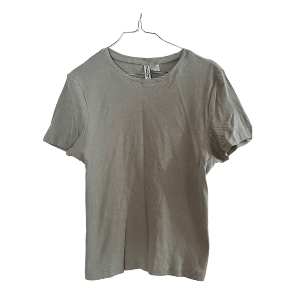 Grå/grøn ribbet t-shirt