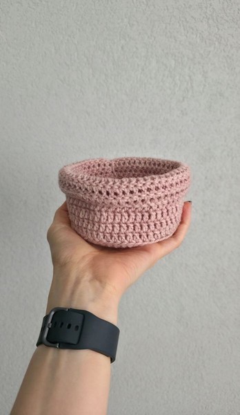 Pink crochet storage basket