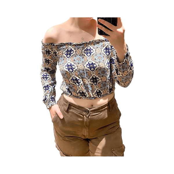 Kuvioitu off-shoulder paita