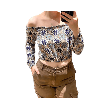 Kuvioitu off-shoulder paita