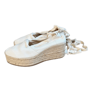 White canvas espadrille wedges