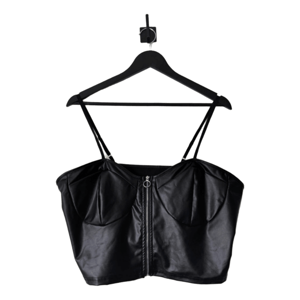 Black faux leather zip top