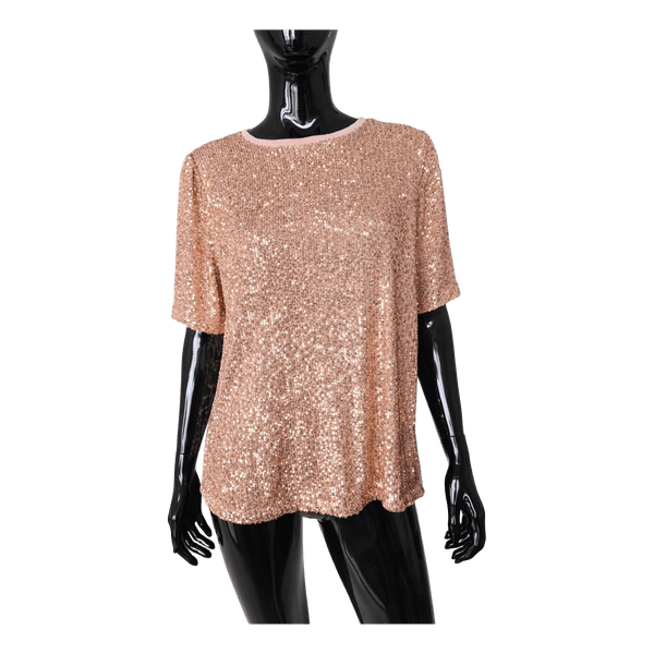 Et Vous Sequin Top Womens Size 18 Gold Blush Party Evening Short Sleeve Blouse