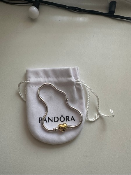 Pandora silver bracelet with gold heart