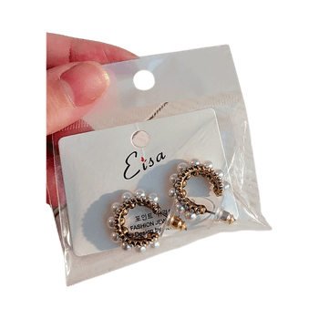 Gold pearl hoop earrings
