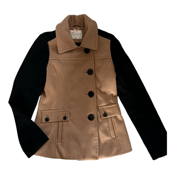 Beige and black button coat