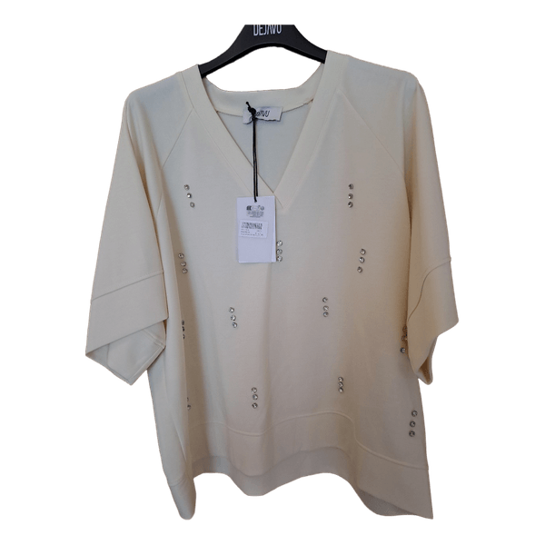 Beige rhinestone embellished top