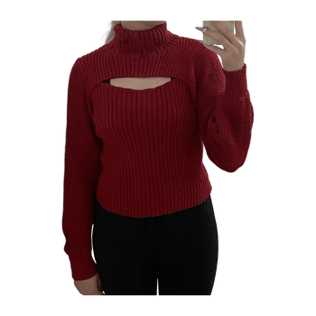 Punainen neulepaita cut out -yksityiskohdalla – S