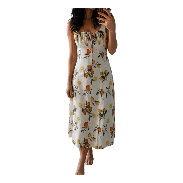 White citrus print midi dress