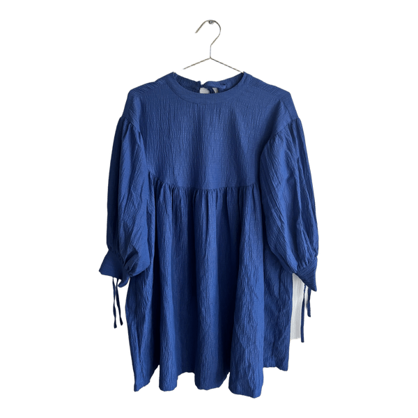 Blue crinkled smock dress