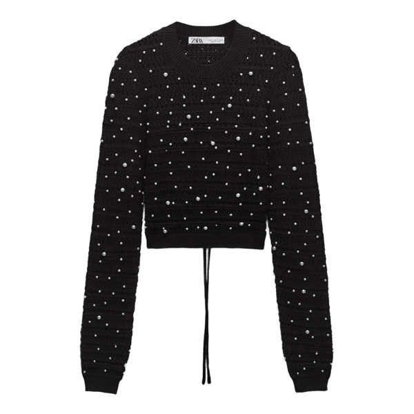ZARA Black Open Back Pearl Knit Sweater