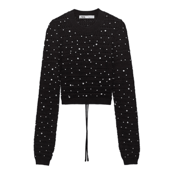 ZARA Black Open Back Pearl Knit Sweater