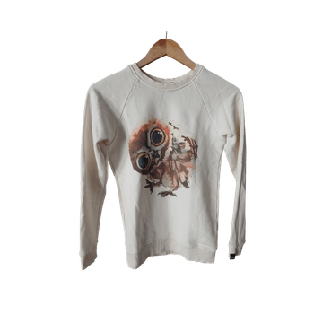 Valkea pöllöprintti collegepusero