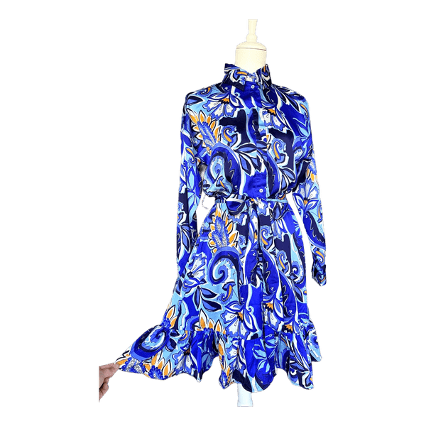 Blue paisley shirt dress