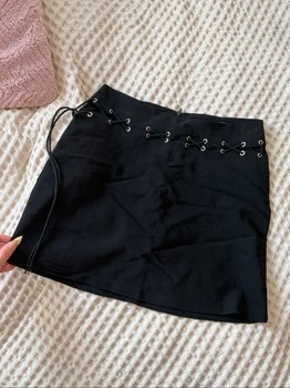 Black lace-up mini skirt