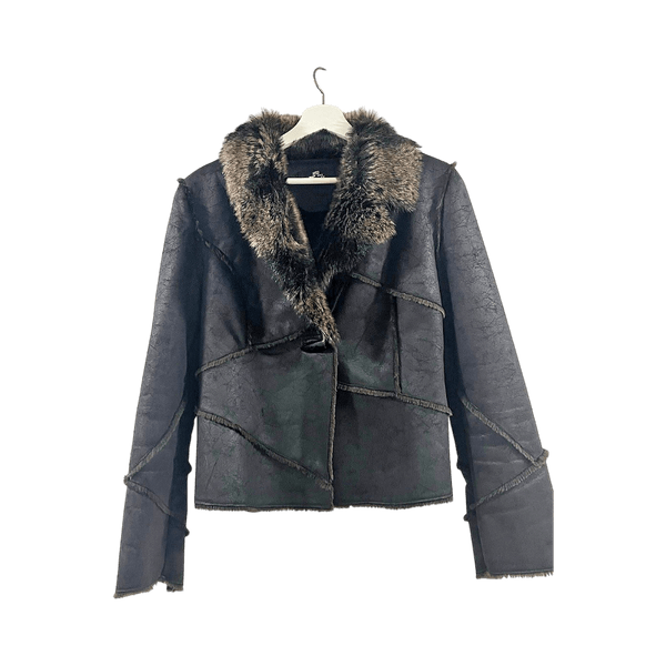 Brown faux fur collar jacket