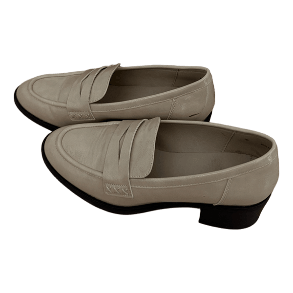 Beige patent loafers