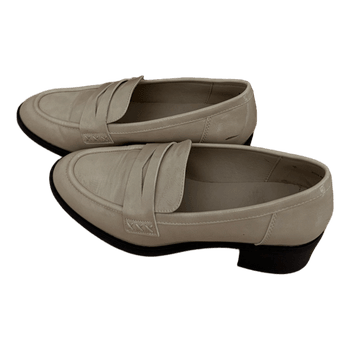 Beige patent loafers