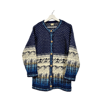 Navy patterned wool cardigan