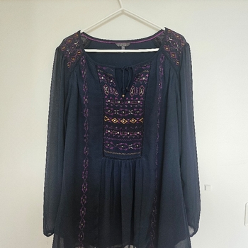 Black embroidered long sleeve blouse