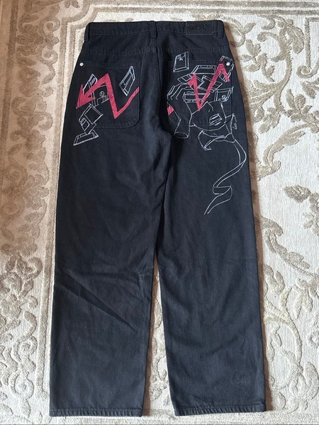 Black embroidered cotton jeans