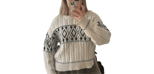 Beige mønstret striktrøje -STUDIO