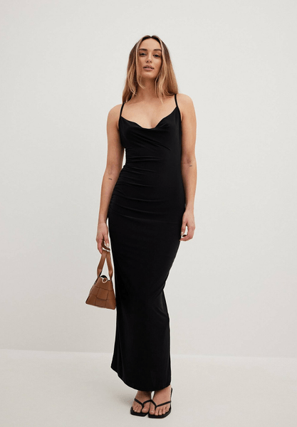Draped spaghetti maxi dress