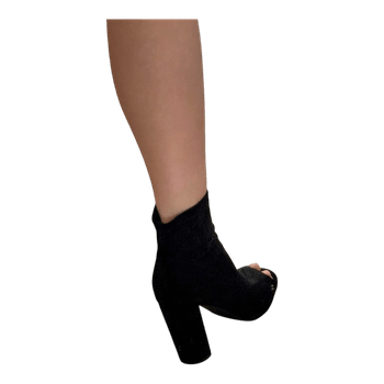 Black peep-toe ankle boots