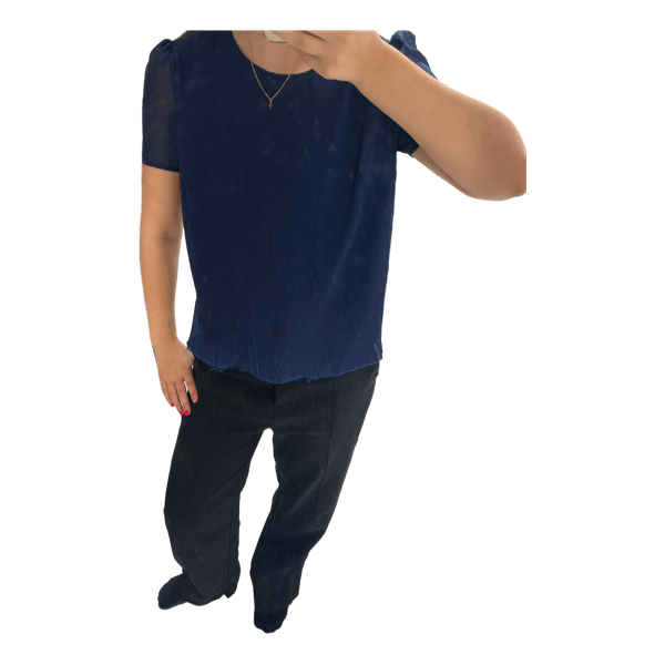 Navy pleated short sleeve blouse