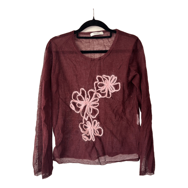 Burgundy floral knit top