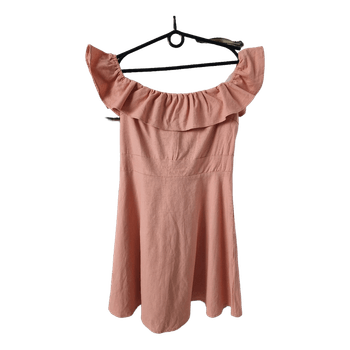 Pink ruffled linen dress