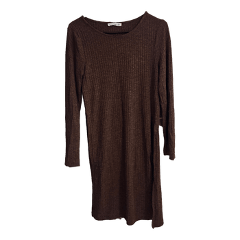 Brown ribbed long sleeve dress