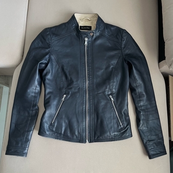 Massimo Dutti navy leather jacket