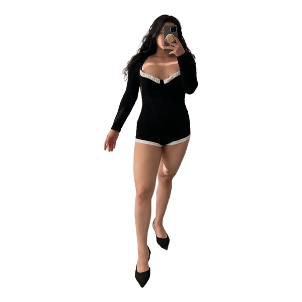 Black co-ord playsuit with white trim
