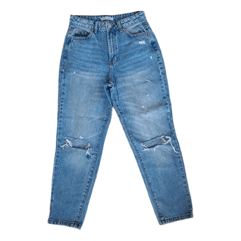 Blue distressed denim jeans