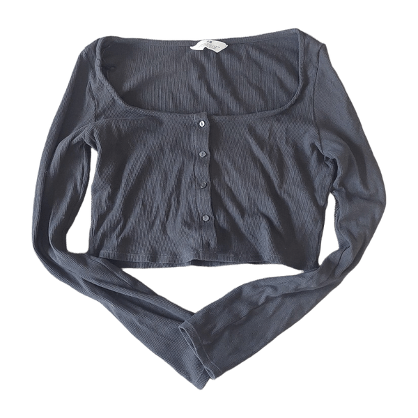 Dark grey ribbed cropped cardigan