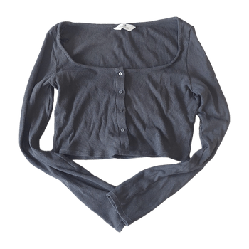 Dark grey ribbed cropped cardigan
