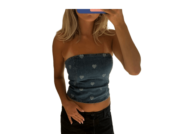 Denim tubetop med hjertemønster