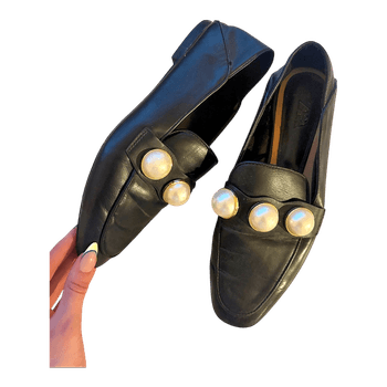 Zara black pearl loafers