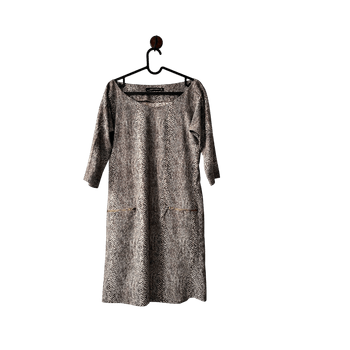 Zara Woman tan snakeskin animal print 3/4 sleeve dress with faux gold hardware on the pockets size M