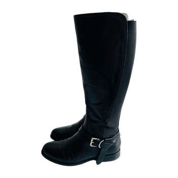 Aimy Black Leather Knee-High Boots, Size 37