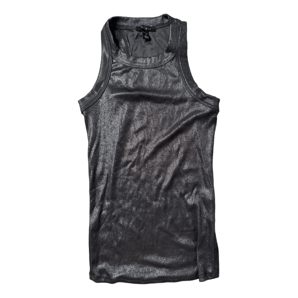 Silver metallic ribbed top