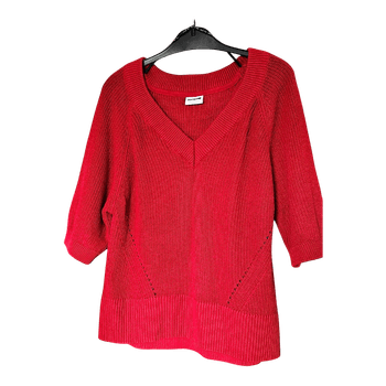 Red V-neck knit sweater
